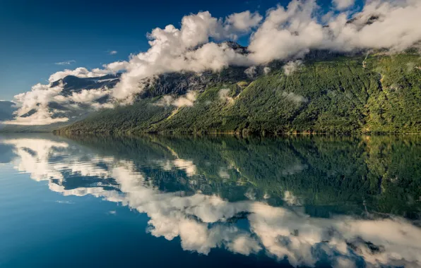 Picture the sky, clouds, lake, reflection
