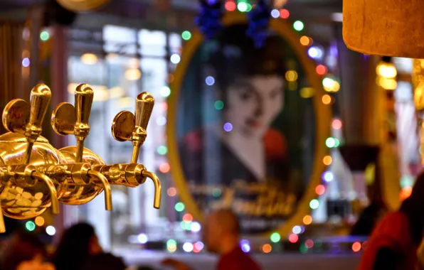 Picture lights, girl, Paris, bokeh, beer, reflection, mirror, Two Mills