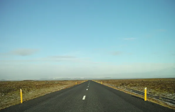 Road, snow, mountains, horizon, road, mountains, snow, horizon