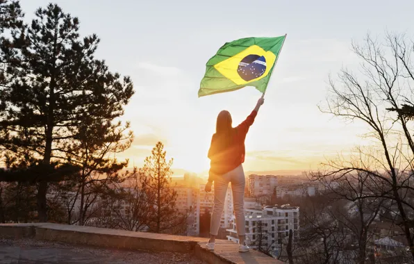 Woman, flag, shot, brazilian, full, holding