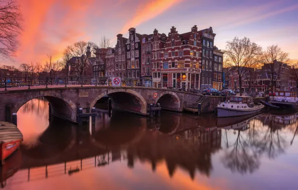 Picture bridge, river, home, Amsterdam, Netherlands
