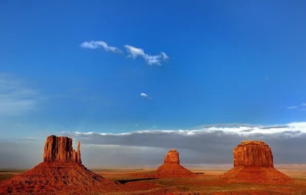 The sky, clouds, mountains, rocks, USA, monument valley