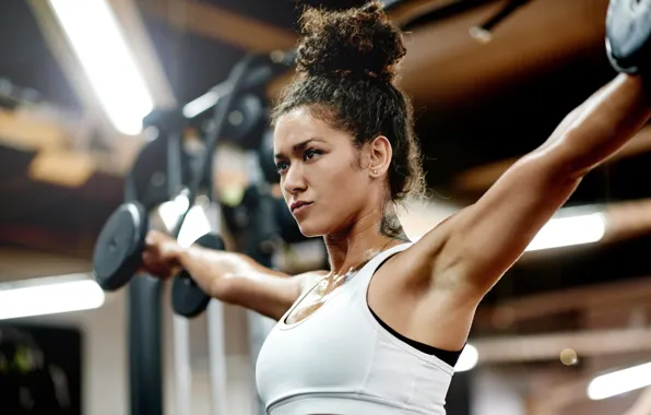 Tattoo, fitness, pose, training, dumbbells, workout, workout, fitness