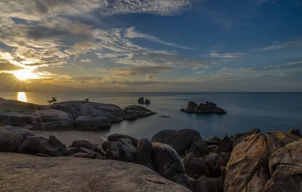 Sea, stones, dawn, coast, morning, Thailand, Thailand, Surat Thani