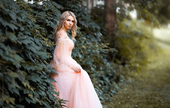 Girl, nature, dress, blonde, curls, ivy, Maxim Curlew