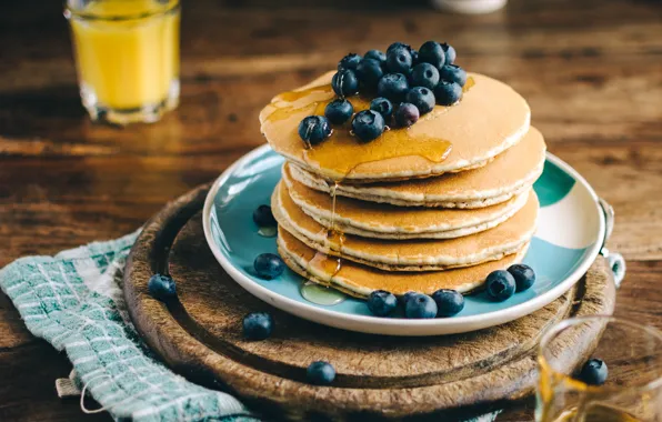 Glass, berries, table, Board, food, blueberries, stack, cakes