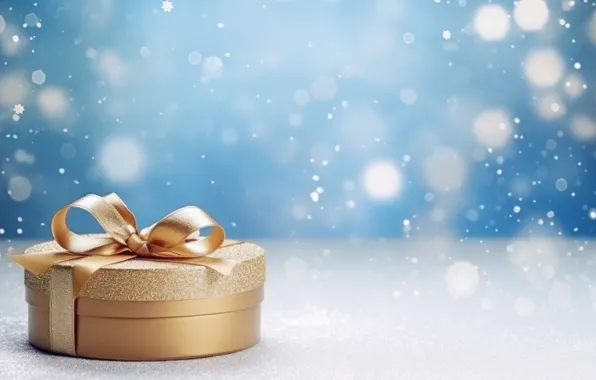 Winter, snow, snowflakes, box, gift, Christmas, New year, bow