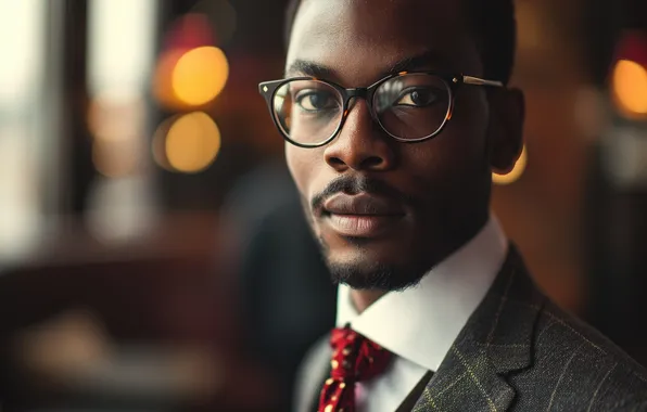 Man, look, glasses, suit