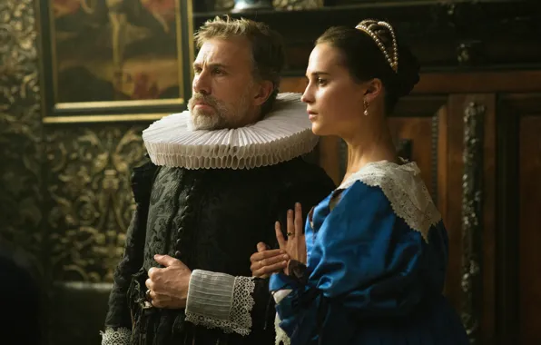 Picture cinema, girl, dress, woman, man, movie, film, Christoph Waltz