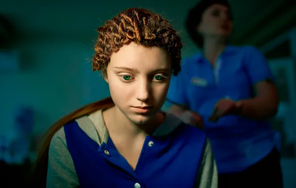 Look, girl, doll, braids, turquoise, facial expression, detachment