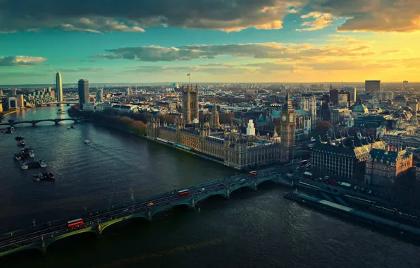 City, river, scenery, London, Themes