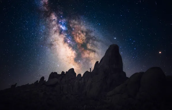 The sky, stars, night, rocks, people, the milky way