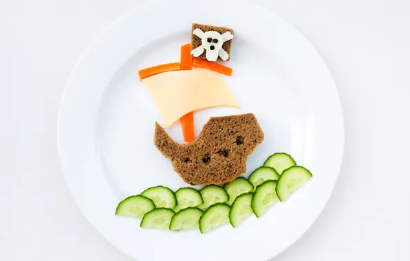 Picture creative, food, Breakfast, cheese, cucumber, plate, bread, pepper