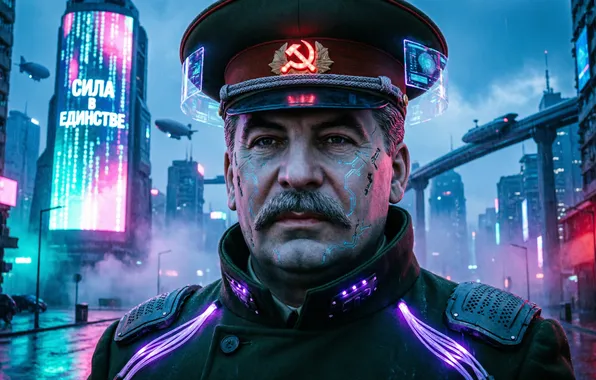 Picture Stalin, ai art, cyberpunk, Joseph Stalin