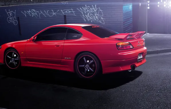 Picture red, S15, Silvia, Nissan, Blik, red, Nissan, rear