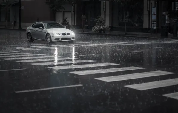 Picture machine, rain, street, car, BMW M3