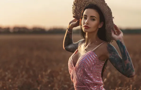 Picture wheat, girl, hat, dress, tattoo, Louis of Navarre, Anna Sakharov