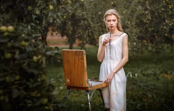 LOOK, NATURE, GREENS, BRUSH, THOUGHTS, SUNDRESS, APPLES, GARDEN