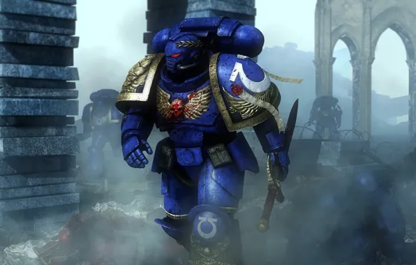 War, sword, helmet, space marine, Warhammer 40,000, power armor