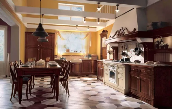 Style, Villa, interior, Italy, kitchen, dining room, dining area, Italian design