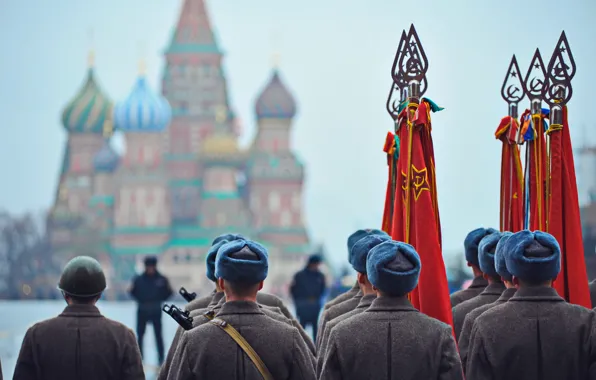 Picture holiday, victory day, soldiers, flags, red square, May 9