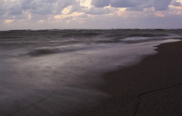 Picture sand, sea, wave, beach, the sky, clouds, clouds, grey