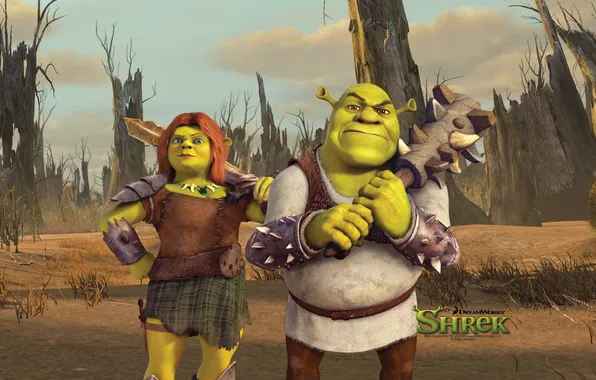 Picture cartoon, Shrek, Fiona, stick