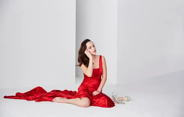 Picture girl, red, pose, photo, dress, beautiful, Dakota Johnson