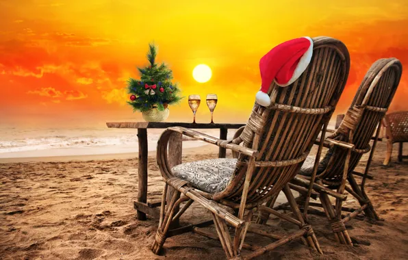 Sand, sea, beach, sunset, Christmas, beach, sea, sand