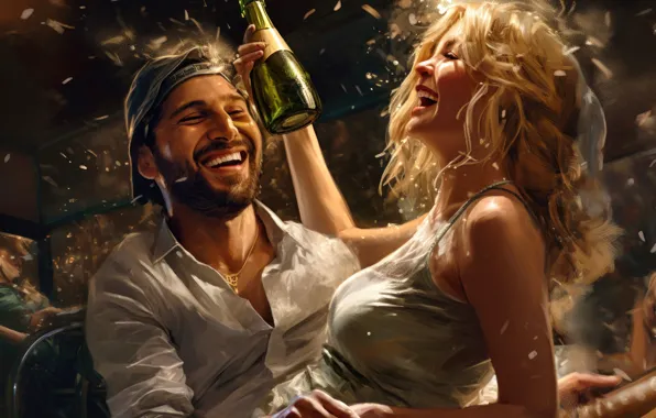 Girl, light, pose, holiday, wine, stay, bottle, laughter