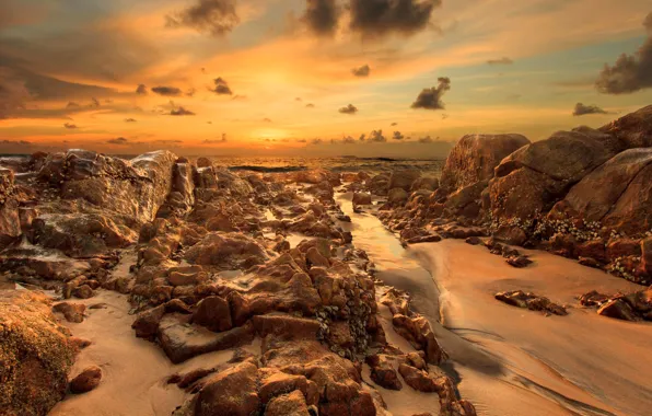 Picture sea, the sky, clouds, stones, rocks, shore