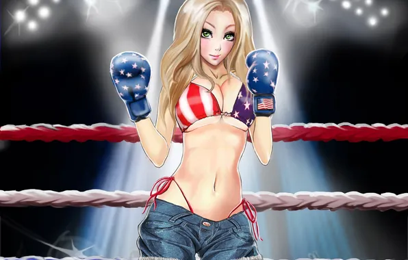 Girl, art, Boxing, gloves, the ring, laffinityl