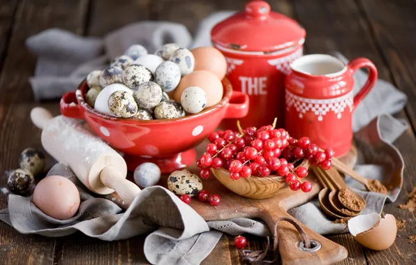 Berries, eggs, still life, red currant