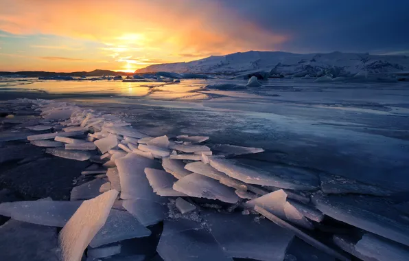 Winter, Landscapes, Iceland, Ice, Glacier, Sunsets, Freeze