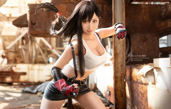 Picture Asian, red eyes, model, women, cosplay, brunette, gloves, T-shirt