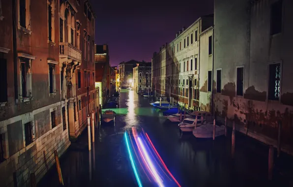 Picture Venice, street, gondola, Venice, boats, channel, night, night