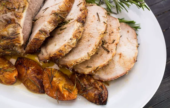 Picture meat, rosemary, potatoes, ham