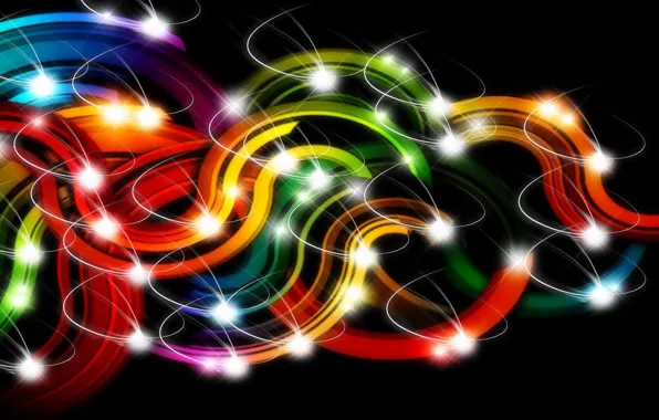 Line, lights, strip, curls, colored, black background