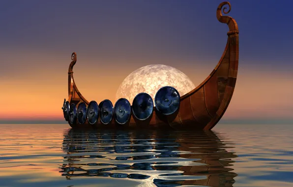 Picture sea, the sky, ship, Vikings