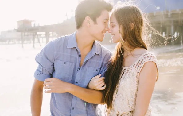 Picture beach, girl, smile, mood, guy, two