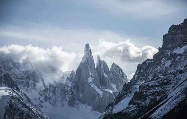 Winter, the sky, clouds, snow, mountains, nature, rocks, Argentina