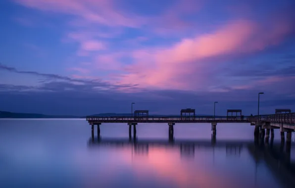 Picture the sky, water, clouds, the city, surface, the evening, pier, port