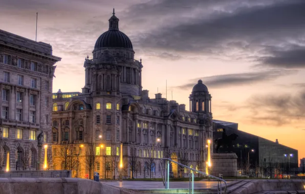 Picture England, building, HDR, the evening, lights, Liverpool
