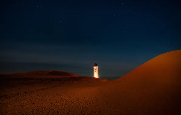Picture landscape, night, lighthouse