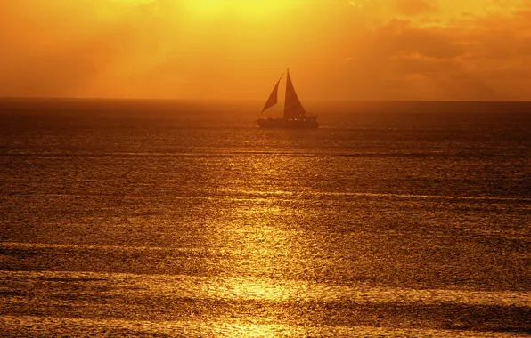 Picture SEA, HORIZON, The OCEAN, RUFFLE, SAILS, SURFACE, SUNSET, YACHT
