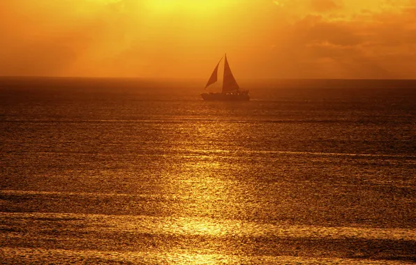 SEA, HORIZON, The OCEAN, RUFFLE, SAILS, SURFACE, SUNSET, YACHT