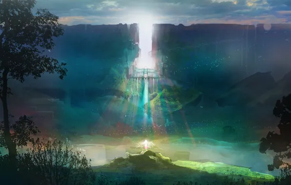 Girl, light, rocks, fantasy, the gates