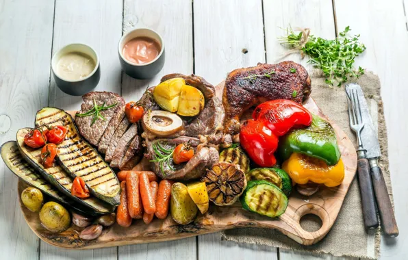 Food, chicken, pepper, vegetables, sauce, potatoes, Bulgarian, sausages