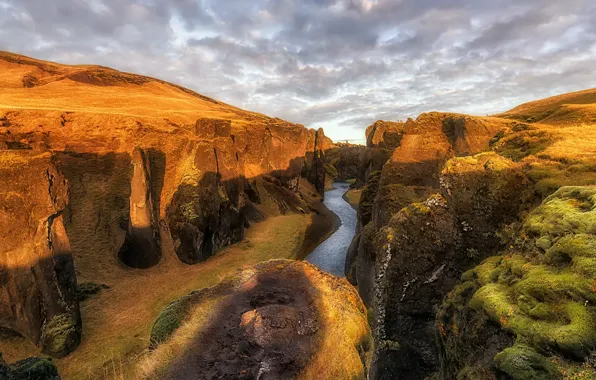 Picture dawn, morning, canyon, Iceland, Fjadrargljufur, Alphia