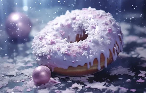 Winter, balls, snow, table, the sweetness, Christmas, New year, cake